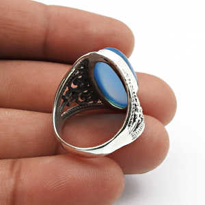 Anillos Vintage de Plata de Ley 925 con Corte Ovalado y Calcedonia Natural, Joyería Boho Fina Más Vendida - Product Image 2