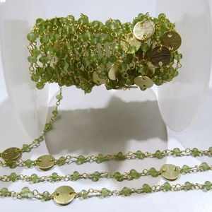 Natural Peridot Rondelle Faceted Beads 3-4mm Brass <b>Rosary</b> Chain - Product Image 1