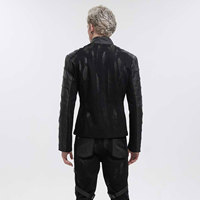 Veste en cuir PU gothique pour homme avec col montant, fermeture éclair, anneaux en D argentés, manches classiques, style automne