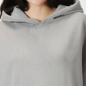 Sweat-shirt à capuche oversize pour femme, gris uni, 100% coton molletonné, épaules tombantes, manches longues, respirant - Product Image 6