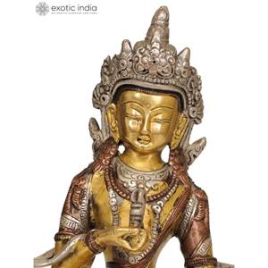 Estatua de latón hecha a mano de 8 pulgadas Adi Buddha Vajrasattva, ídolo de la deidad budista tibetana directo de la India - Product Image 3