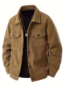 Men Corduroy <b>Trucker</b> <b>Jacket</b> Striped Turn down Collar Button Down Casual Outerwear Coat Multi Pockets Regular Fit Autumn Wear - Product Image 4