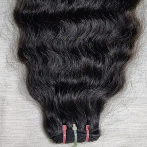 Extensions de cheveux humains Remy indiens, bouclés en vagues profondes, trame double machine, pointes pleines, compatibles permanente, noir naturel - Product Image 2