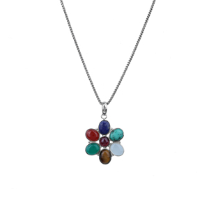 Collier pendentif en argent sterling 925 avec motif de fleur de lotus à 7 chakras, collier tendance pour femmes, idéal pour les fiançailles, les mariages et les fêtes - Product Image 1