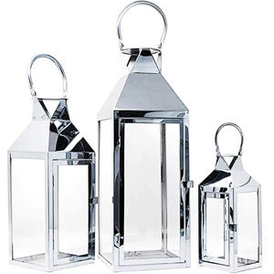 Faroles de metal y vidrio transparente de diseño elegante con acabado plateado para decoración del hogar y bodas, faroles colgantes decorativos. - Product Image 5