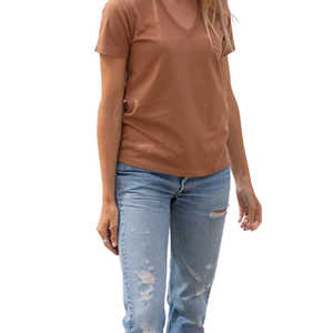Camiseta Casual para Mujer, Cuello en V, Color Marrón, Corta, de Lona, Poliéster/Algodón, Premium, Suave, Transpirable, Precio al por Mayor - Product Image 6