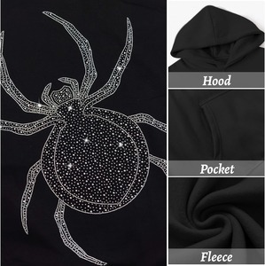 Sweat-shirts en coton noir avec motif cristal et strass, vente en gros, sweat-shirts à motif floral avec strass - Product Image 3