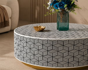 Mesa de Centro Redonda con Patrón Geométrico, Mesa de Té Moderna para Sala de Estar - Product Image 4