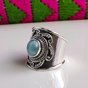 Dominican Larimar Gemstone <b>Silver</b> <b>Ring</b> <b>925</b> Sterling <b>Silver</b> Handmade Jewelry - Product Image 4