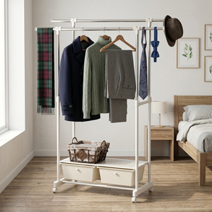 Modern Freestanding Metal Coat Rack 2 Drawers <b>Shelf</b> for Living Room Home Storage Adjustable Height Clothes Hanging Organizer - Product Image 2