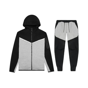 Wholesale Mens Casual Tracksuit Set Cotton Fleece Hoodie Jogger <b>Pants</b> Full Zipper Custom - Product Image 1