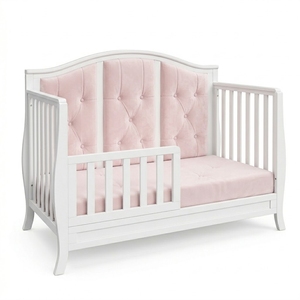 Lit bébé sculpté en acajou, mobilier de chambre d'enfant fait main d'Indonésie, blanc crème AQ77741 - Product Image 3