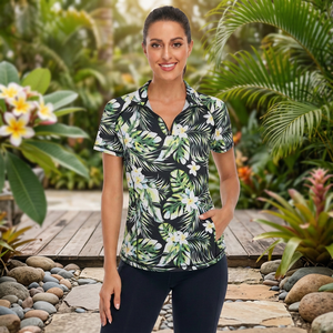Camiseta Polo de Mujer con Estampado Floral Tropical, Manga Corta, Tejida, de Secado Rápido, Informal - Product Image 5