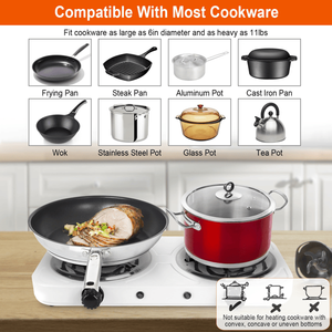 Portable Stainless Steel Double Burner Electric Hot Plate 2000W Fast Heating 5 Temperature Levels for Home or <b>Camping</b> - Product Image 5