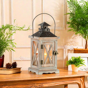 Lanterne rustique en bois écologique vintage pour la décoration de la maison pendant le Ramadan, avec support mural, à poser sur table ou cheminée, idéale pour les célébrations de mariage - Product Image 3