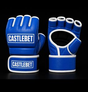 CASTLEBET Gants bleus à demi-doigts en cuir PU pour entraînement en salle de sport, fermeture à boucle et crochets unisexe - Product Image 1