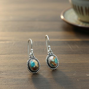 Vintage Oyster Turquoise <b>Drop</b> <b>Earrings</b> 925 Sterling <b>Silver</b> Rose Gold & Yellow Gold Plated Handmade Statement Jewelry for Women - Product Image 5