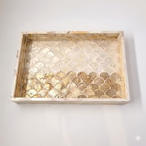 Plateau de service artisanal en nacre, motif floral bleu et blanc, rectangulaire, avec incrustation de nacre, pour la maison, la cuisine et l'hôtellerie - Product Image 2