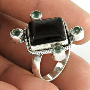 Trending 925 Sterling Silver <b>Ring</b> With Black Onyx & Blue Topaz Gemstone Handmade <b>Boho</b> Style Jewelry For Women At Wholesale Price - Product Image 3