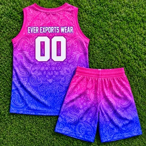 Ensemble maillot et short de basketball sur mesure, design unique, service ODM, nouveau style, dégradé rose et violet, pour équipes scolaires - Product Image 2