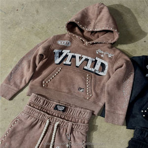 ชุดเซ็ตสตรีทแวร์ฤดูหนาว เสื้อฮู้ดดี้ปักลาย พร้อมกางเกงจ็อกเกอร์ทรงขาบาน สไตล์วินเทจฟอกสี ยูนิเซ็กส์ ลายกราฟิก DTG - Product Image 4