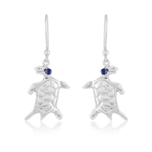 Boucles d'oreilles pendantes en argent sterling 925 avec tortue de mer – Bijoux de plage avec pierres précieuses bleues - Product Image 1