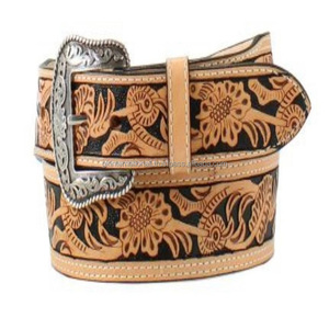 Cinturones de cuero occidental retro vintage personalizados con flores talladas a mano para mujeres y hombres en varios colores y tamaños. - Product Image 3