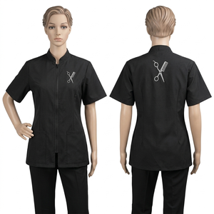 Chaqueta de Barbería para Mujer, 140 GSM, Poliéster Premium, Diseño de Paneles Negros, Cierre de Cremallera, Túnica Bordada con Logotipo Personalizado - Product Image 4