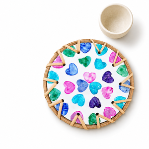 Handmade Rattan Border <b>Mother</b> of Pearl Mosaic Trivet Flower Design Seashell Inlay Drink Coaster Premium Coastal Style - Product Image 1