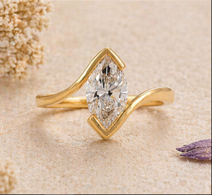 14K Gold Marquise Diamond Ring Minimalist Open Band Engagement Ring Fine Jewelry <b>Wedding</b> <b>Gift</b> for Women - Product Image 6