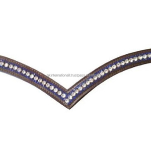 Bandes de sourcils de qualité supérieure en cuir véritable équestre de haute qualité avec chaîne en cristal de couleur et de taille personnalisées - Product Image 6