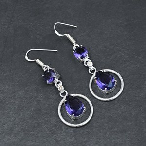 Customised Handmade Classical <b>Earrings</b> 925 Solid <b>Silver</b> Jewelry For Women Tanzanite Topaz Gemstone Style <b>Earrings</b> 1.90" Inch - Product Image 4