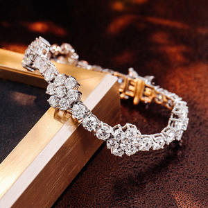 RAMDUT IMPEX Silver Moissanite Tennis Bracelet Floral Cluster Round Cut Sparkling Elegant Formal Trendy Jewelry Model RD-MTB45 - Product Image 1