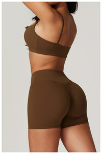 Women Dark <b>Blue</b> Spaghetti Strap Sports <b>Bra</b> High Waist Shorts 2 Piece Set Seamless Breathable Yoga Activewear - Product Image 4