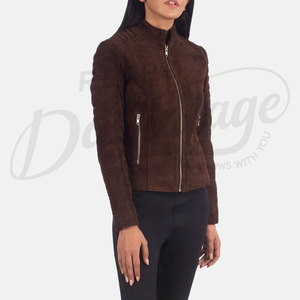 <b>Women's</b> Real <b>Suede</b> Leather Biker <b>Jacket</b> Western Fringe Style Stand Front Leather Sheep Skin Leather Motorcycle <b>Jacket</b> For <b>Womens</b> - Product Image 2