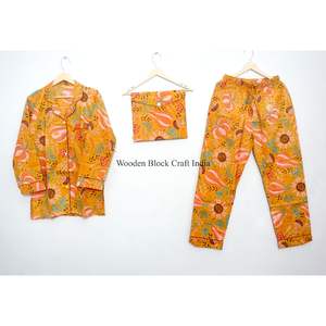 Ensemble de pyjama pour femme en coton 100% fait main, luxueux, vintage, romantique, classique, imprimé fruits, automne, 2 pièces, doux, respirant, séchage rapide - Product Image 2