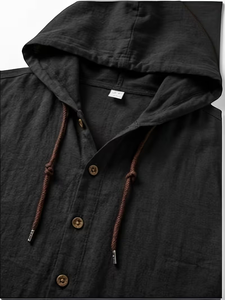 2026 Summer New Mens Cotton Short-Sleeve Shirt Set Solid Color Stand Collar Casual Beach 2pcs Quick Dry Breathable Comfortable - Product Image 5