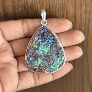 Bijoux fins, pendentif goutte d'eau en argent sterling 925, cristal d'azurite druzy naturel, pendentif de mode pour femmes, accessoire de charme - Product Image 1