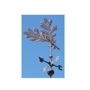 Oak Leaf Weather Vane with Compass Directions Outdoor Garden Ornament Traditional Style Polished Iron Finish Vintage Design - Product Image 1