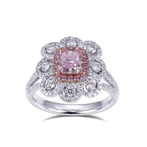 Luxury Women's 18K Solid <b>Gold</b> <b>Cocktail</b> <b>Ring</b> With Cushion Cut Pink Diamond Flower Pave Setting Engagement Jewelry - Product Image 2