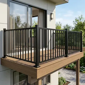 Rampe de balcon moderne en acier noir, fixation au sol, design contemporain, résistante à la rouille, pour usage extérieur - Product Image 4