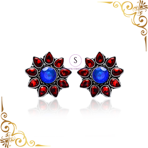 Rajasthani Handmade Silver Plated Red & <b>Blue</b> Stone <b>Studs</b> <b>Earring</b> For Women Statement Fashion Jewellery Gift For Wedding Party's - Product Image 2