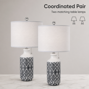 Modern Ceramic Table Lamp Set Of Two With Fabric Shade E27 <b>Pull</b> Switch For Bedroom Bedside And Living Room Decor - Product Image 3