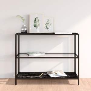 Étagère élégante en verre trempé transparent et marbre noir avec structure en fer thermolaqué pour la maison ou le bureau - Product Image 1