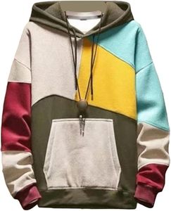 Contrast Panel Casual Multi Color <b>Mens</b> Hoodies Patchwork Design <b>Pullover</b> Fashion Streetwear Hooded Long Sleeve - Product Image 3