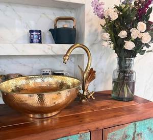Masterpiece Brass Wash <b>Basin</b> Handmade Bathroom Vanity Bowl Premium Decorative Sink Stylish Luxury Residential Commerciall - Product Image 1
