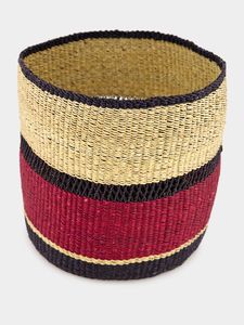 Panier en jonc de mer au design unique, fait main, aux couleurs bordeaux et noir, pour le rangement et le transport du linge sale - Product Image 2