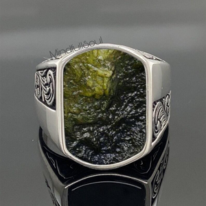 Elegant Genuine Moldavite <b>Ring</b> for Men | Raw Crystal in Sterling <b>Silver</b> | Certified Boho <b>Statement</b> Jewelry Unique Gift | 2026 - Product Image 3
