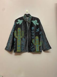 Veste courte en velours blanc brodée à la main, style bohème indien, veste bomber florale Suzani pour femmes - Product Image 5