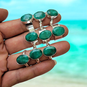 Top Grade Green Emerald <b>Ring</b> Oval Faceted Hathipada Stone German Silver <b>Rings</b> Best Selling Jewelry From Bulk Manufacturer - Product Image 1